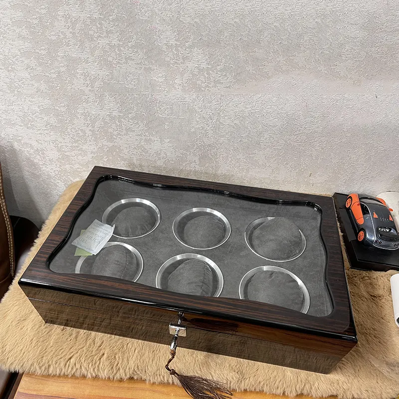 6 Slots Black Wooden Watch Organizer And Gift Case
